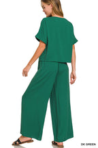 Woven Short Sleeve Long Pants Set