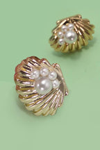 Seashell Pearl Stud Earrings