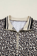 PRETTY BASH Leopard Stripe Patchwork Zip Collar Mini Dress