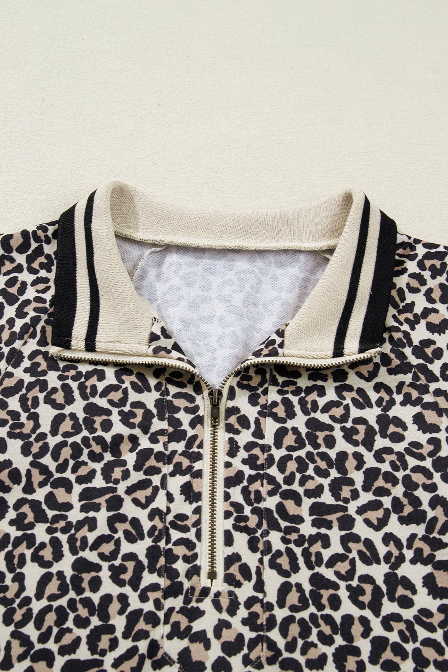 PRETTY BASH Leopard Stripe Patchwork Zip Collar Mini Dress