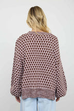 MARLED TRIM GEOMETRIC PATTERN RELAXED SWEATER