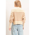 Striped Mock Neck Cropped Sweater