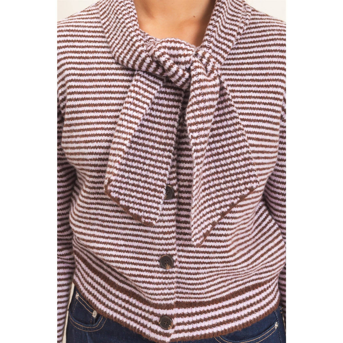Striped Cardigan With Scarf