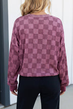 LAS Retro Checkered Patchwork Pullover Top (S-XL)