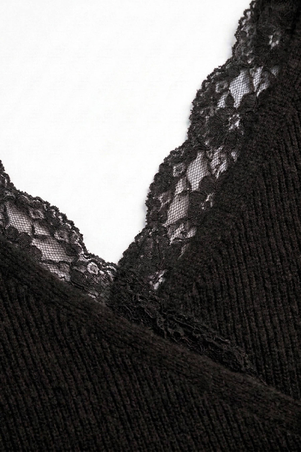 Lace-trim Faux-wrap Knit Sweater