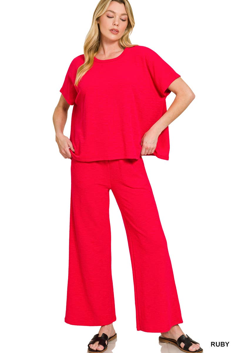 Cotton Slub Top And Pants Set