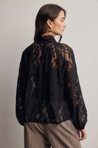Sheer Lace Tie Neck Blouse FT0059