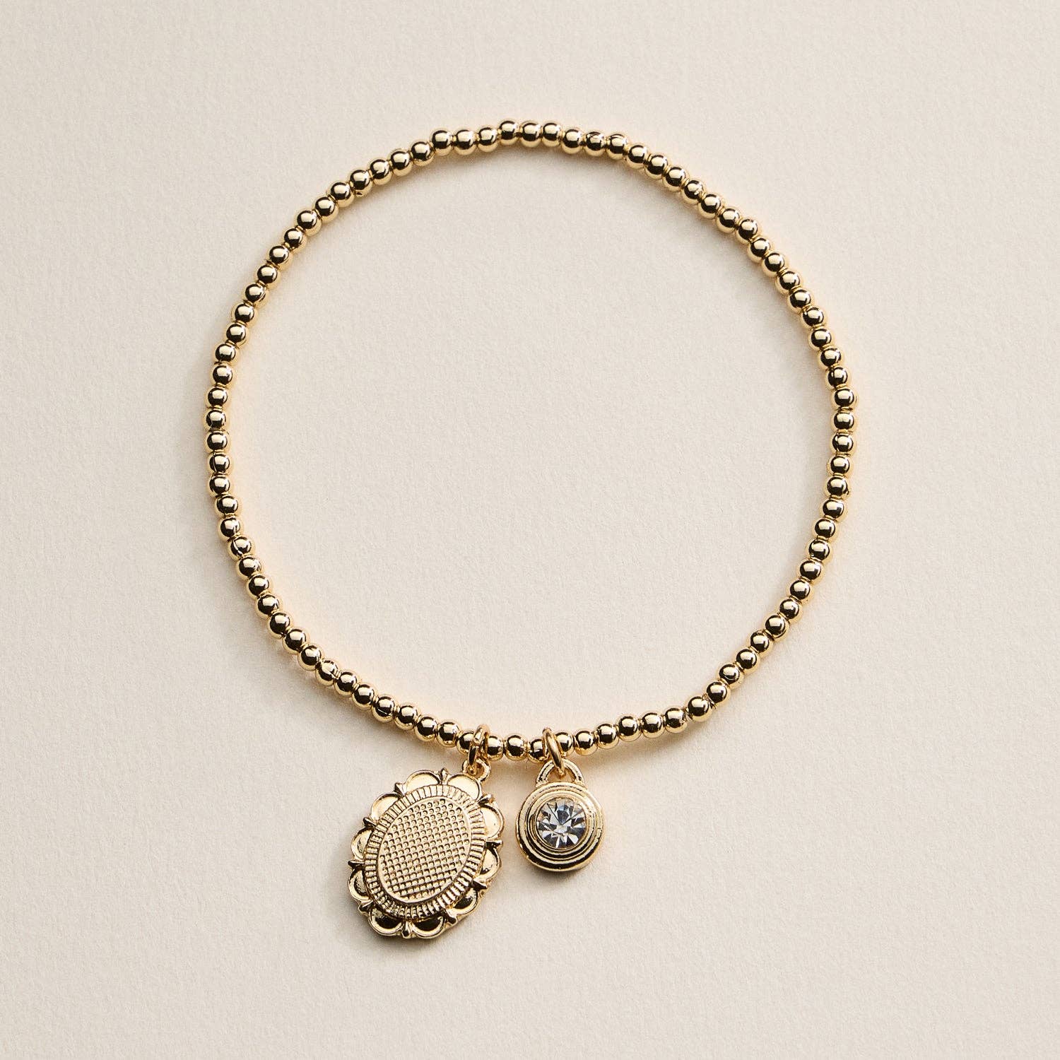Beaded Heart Charm Stretch Bracelet Set | 3-Piece Layered Stack with Gold Accents
