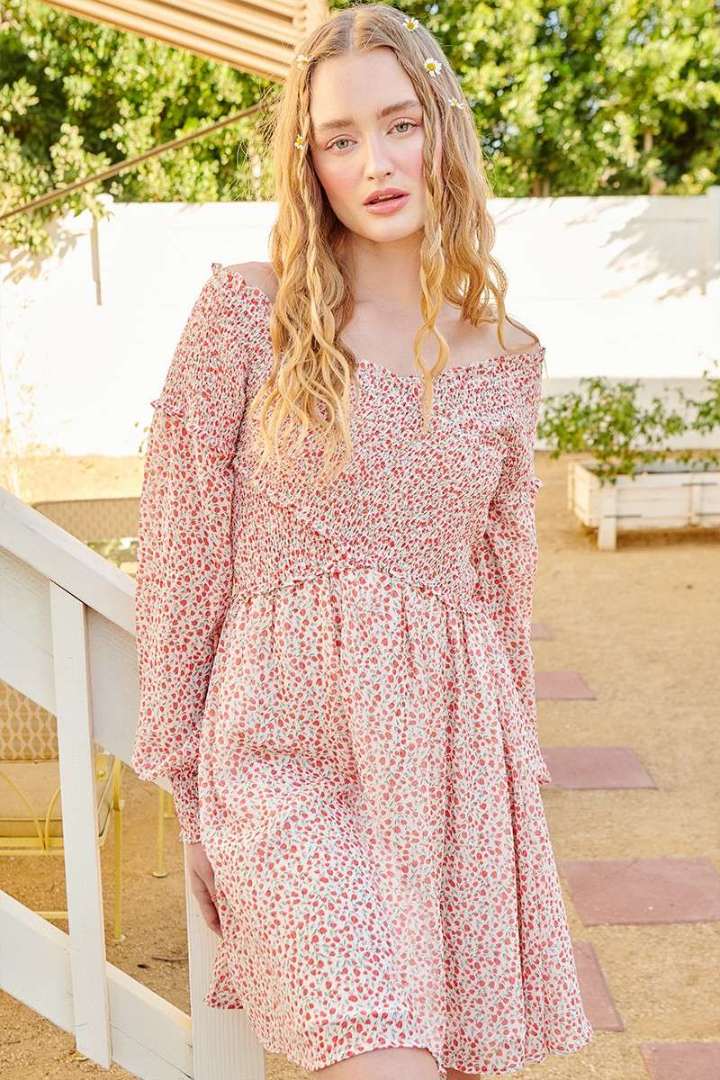DITSY FLOWER SMOCKING DETAIL MINI DRESS