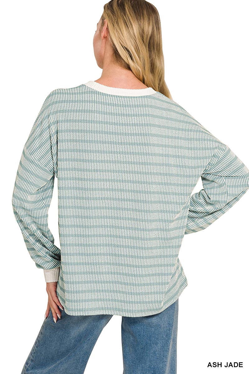 Raised Rib Striped Pullover & Pants 2PC Set