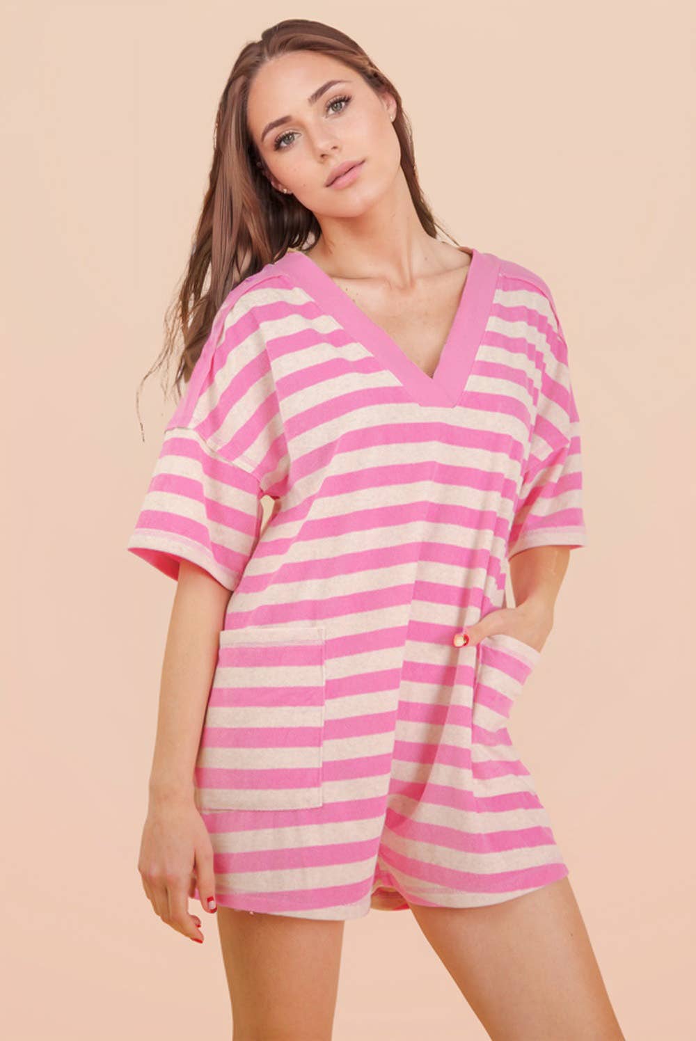 NP70994-Stripe Casual Knit Romper
