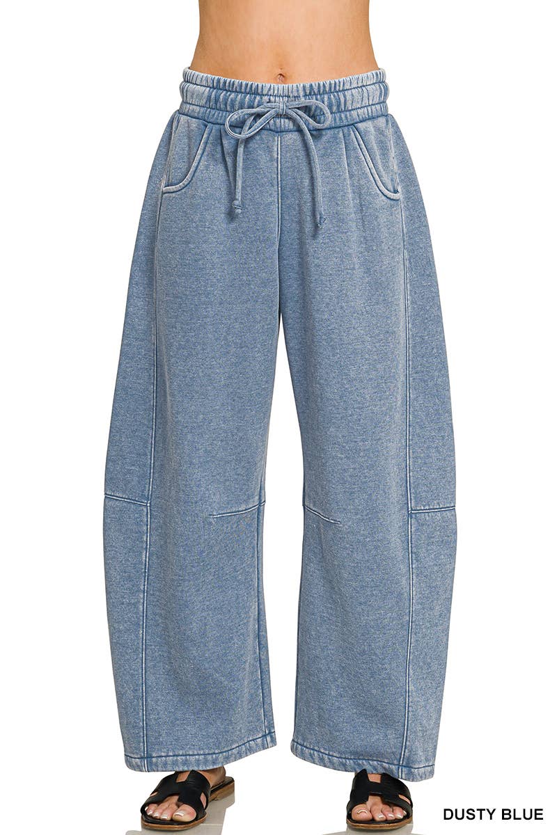 Barrel Leg Washed Sweatpants w/ Pockets