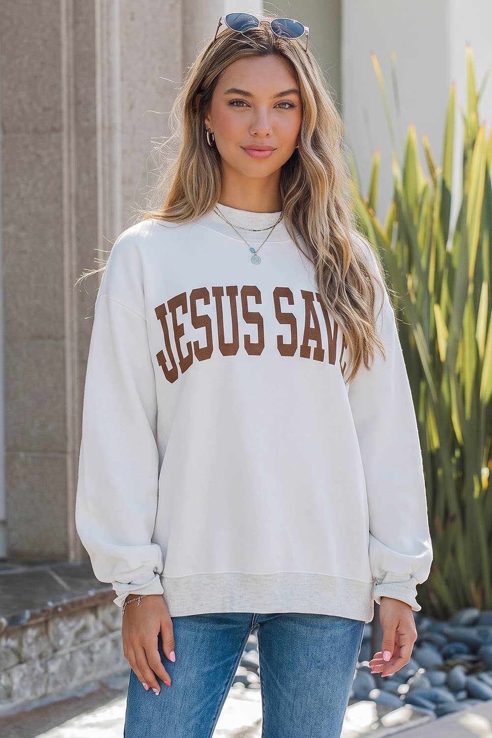 Christian Faith Print Mock Neck Sweatshirt