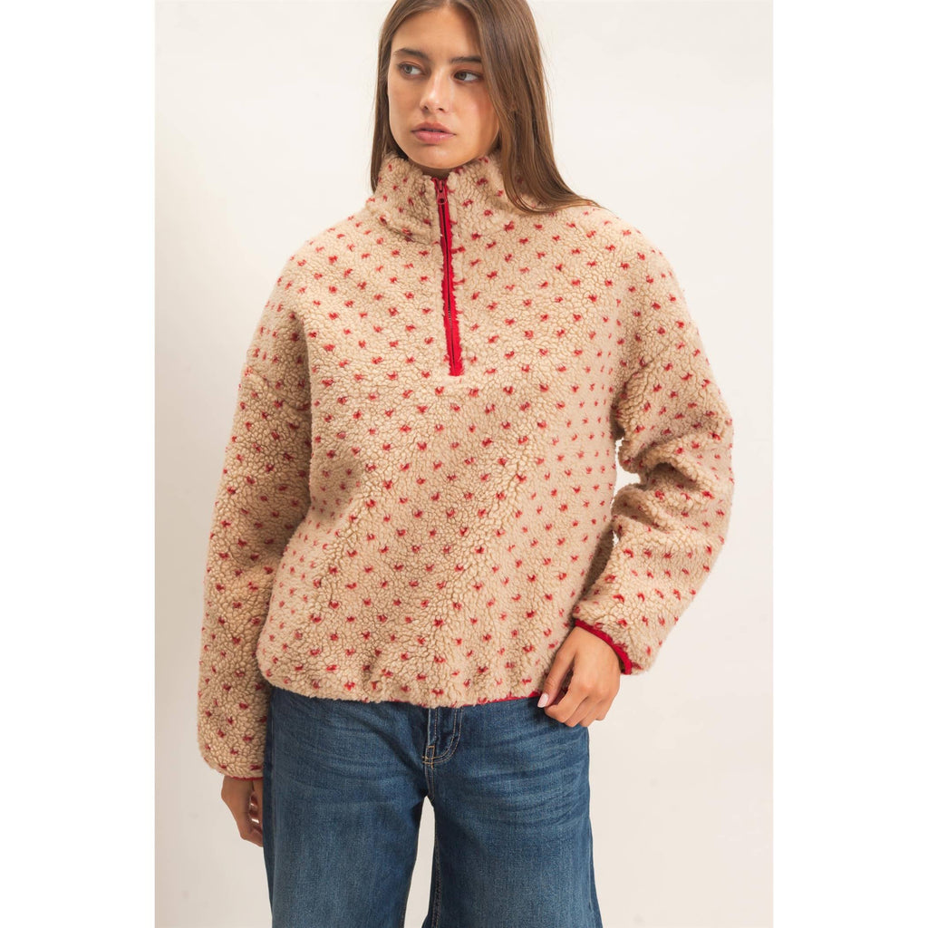 Polka Dot Sherpa Half-Zip Pullover