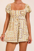 Boho Patchwork Print Smocked Romper