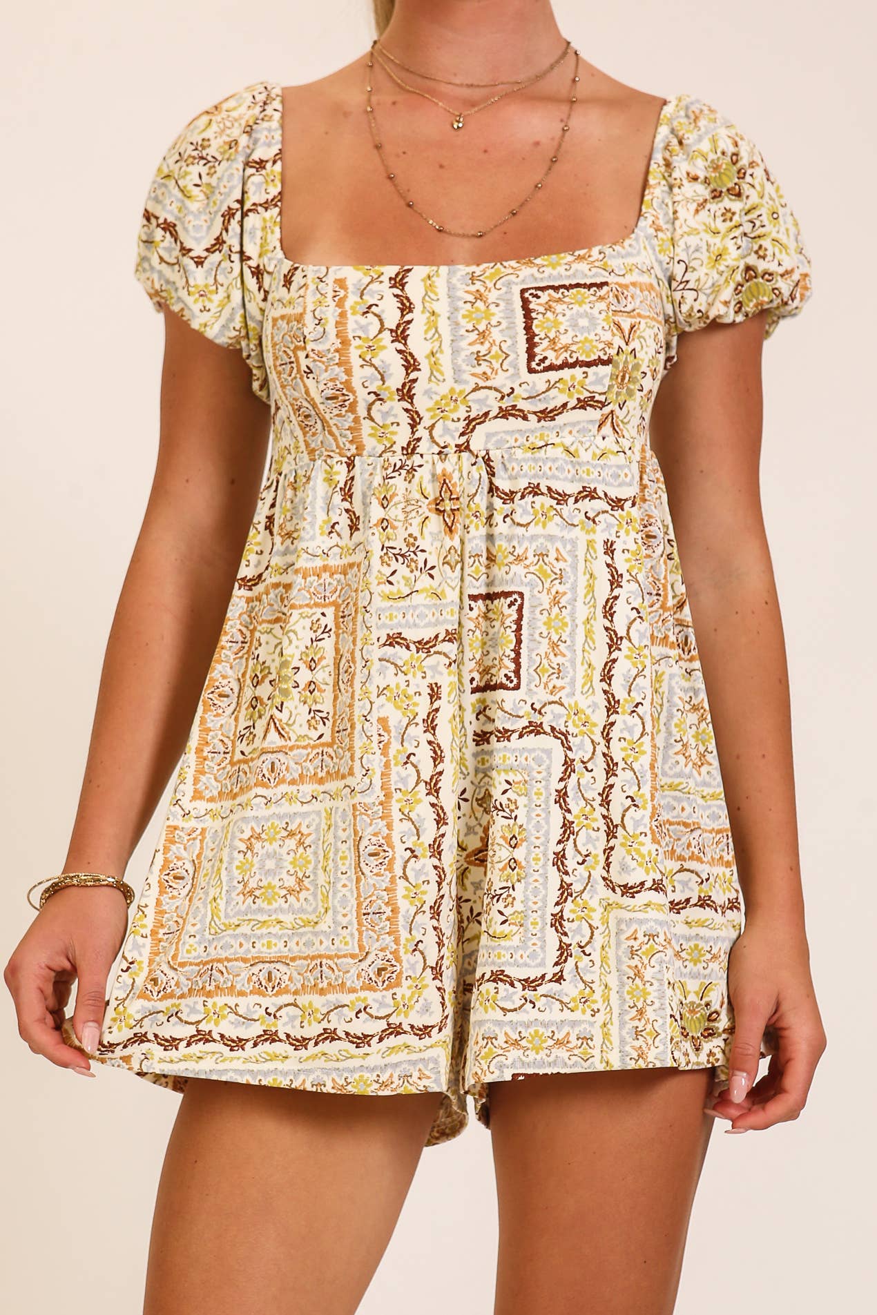 Boho Patchwork Print Smocked Romper