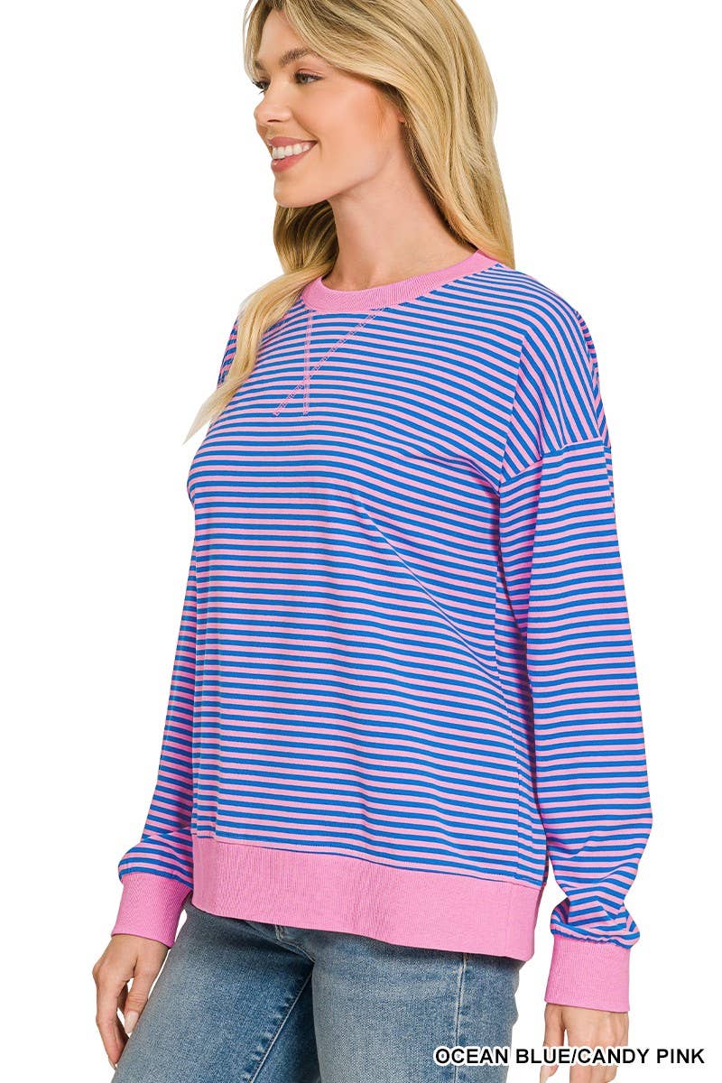 Striped Rib Banded Pullover