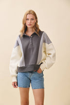 9161HK Collared Colorblock Henley Pullover Sweatshirt
