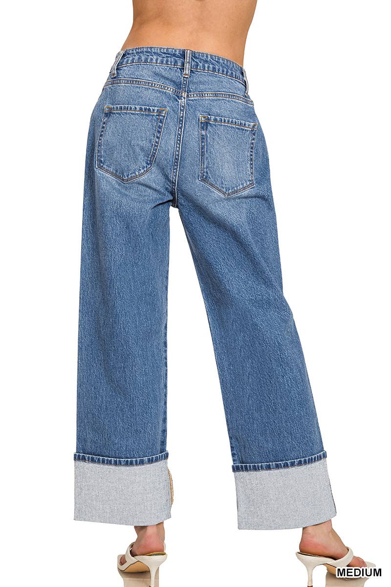High Rise Cuffed Wide Leg Jeans