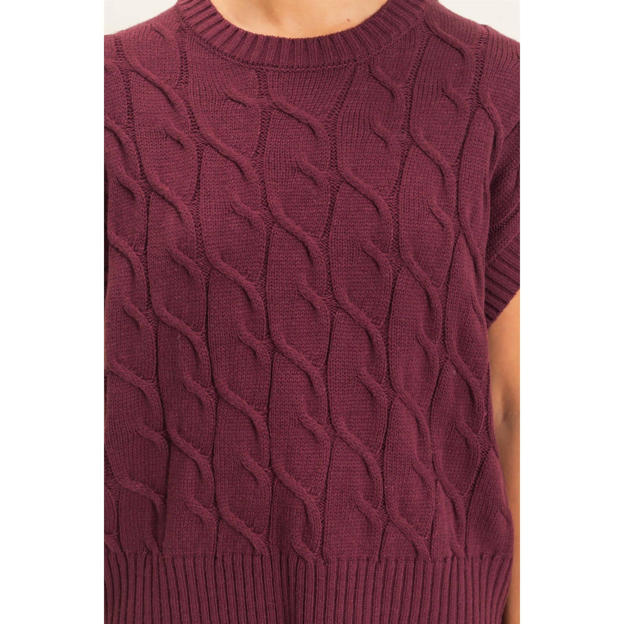 Cable Knit Cap Sleeve Sweater