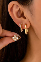 Floral Gem Pearl Hoop Trio Earrings | 80E62420