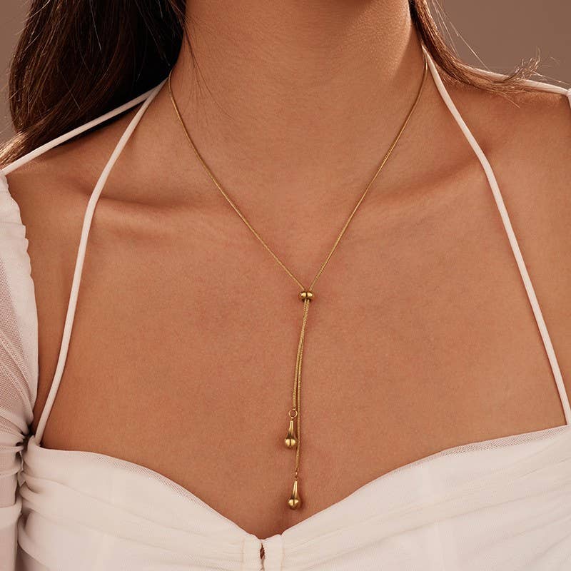 18K STAINLESS TARNISH FREE TEARDROP Y NECKLACE | 40NK9739