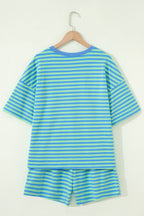 66Plus Striped Short Sleeve Top and Shorts Lounge Set (S-4X)