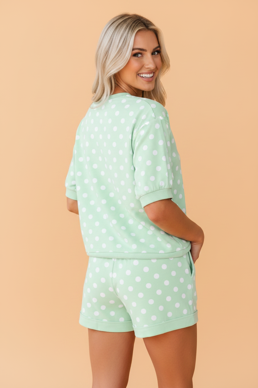 PRETTY BASH Polka Dot Oversized Top & Shorts Set