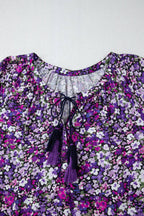 Boho Flower V-Neck Bubble Sleeve Top