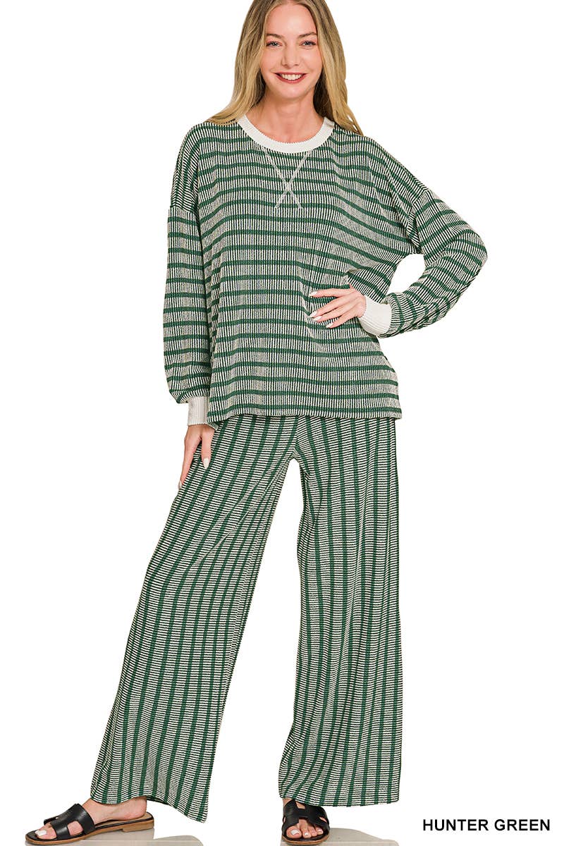 Raised Rib Striped Pullover & Pants 2PC Set