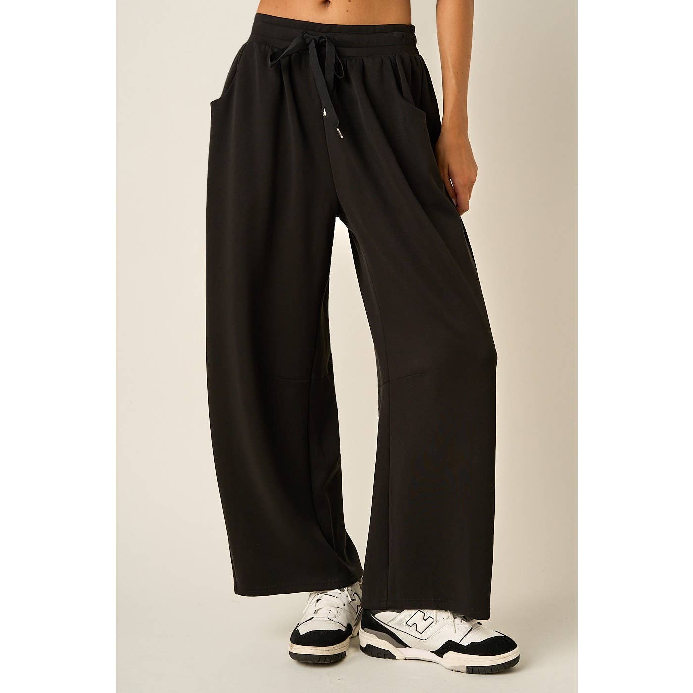 CLOUD KNIT DRAWSTRING WAIST BARREL LEG PANTS