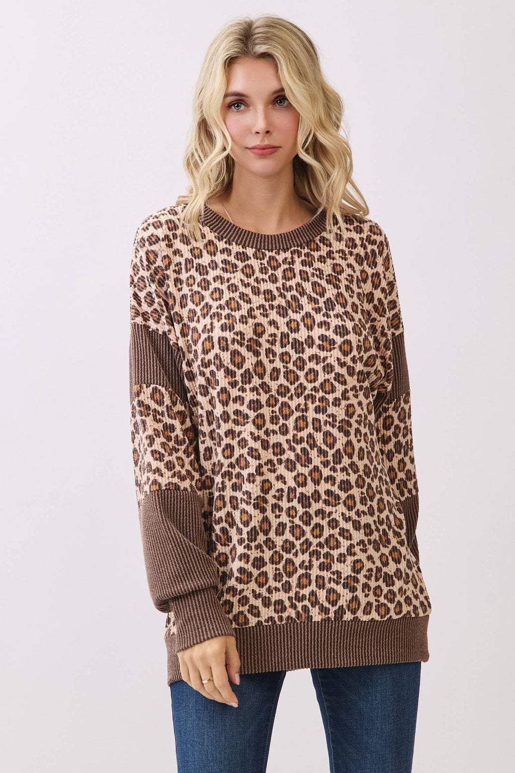 Leopard Print Drop Shoulder Pullover Top