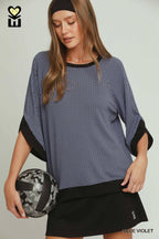 Textured Knit Raglan Sleeve Top