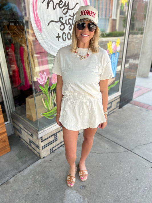 Basic Tee + Ruffled High Waist Skort Set