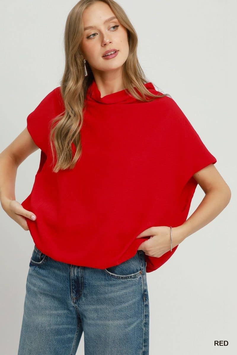 Draped Mock Neck Oversized Blouse