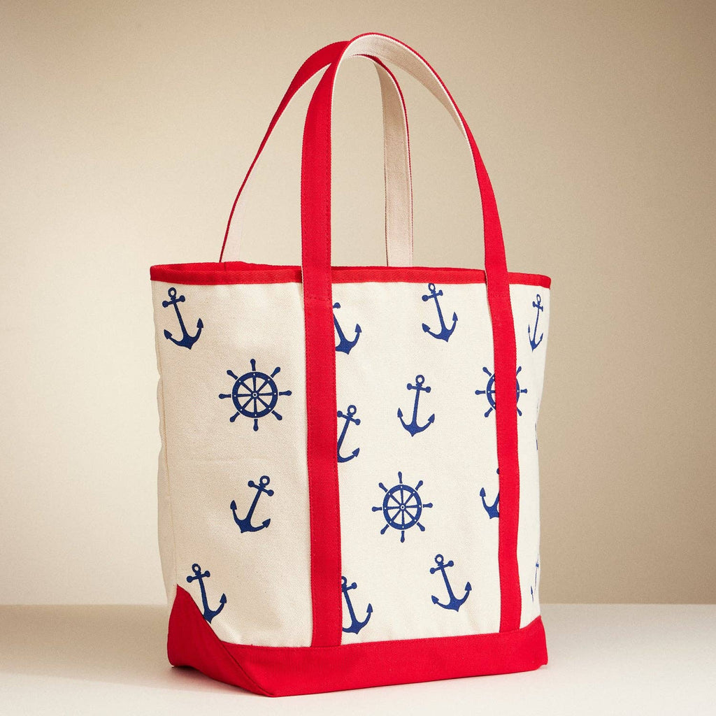 Large Nautical Print Canvas Tote | Beach Carry Bag