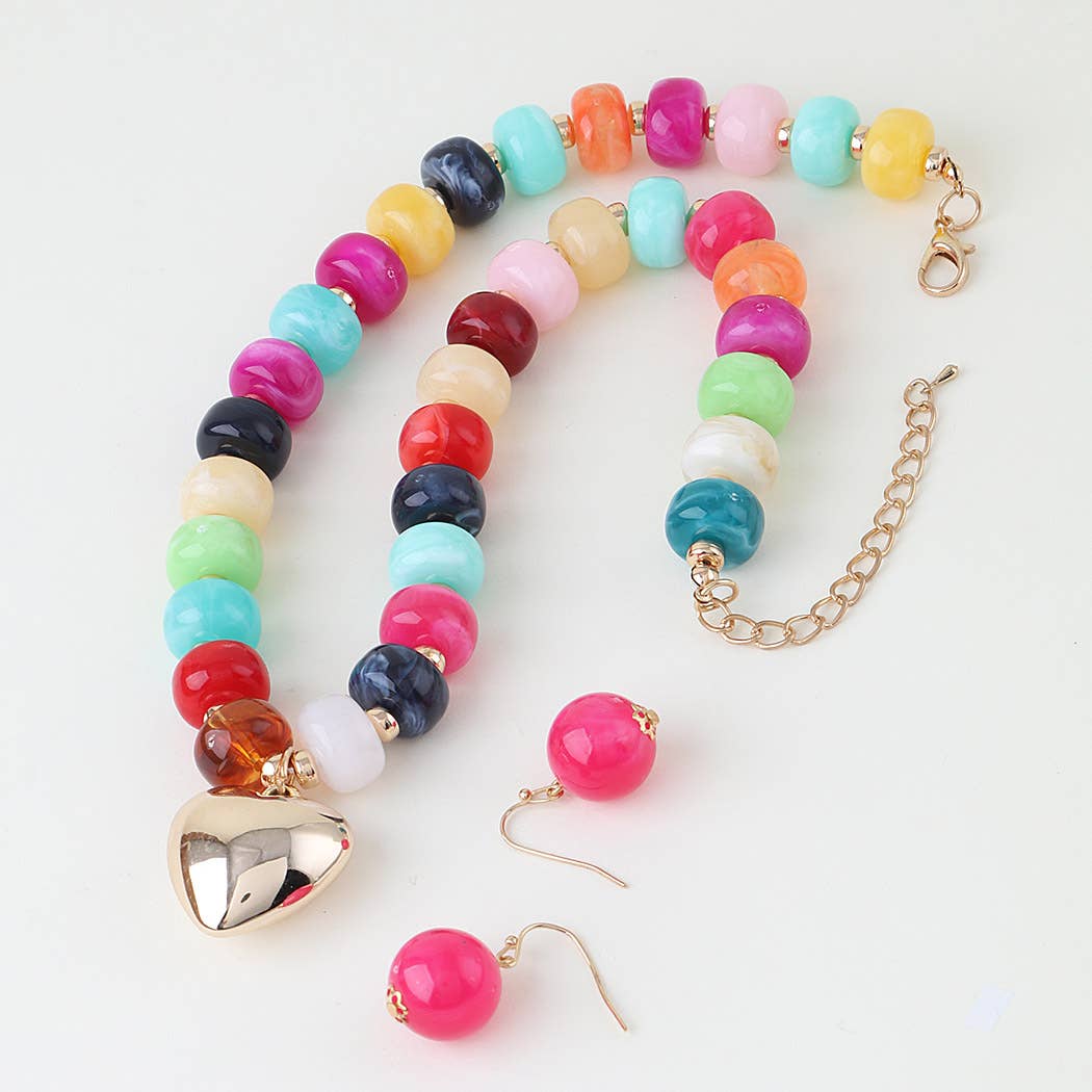 Playful Resin Bead Statement Necklace & Matching Earring Set