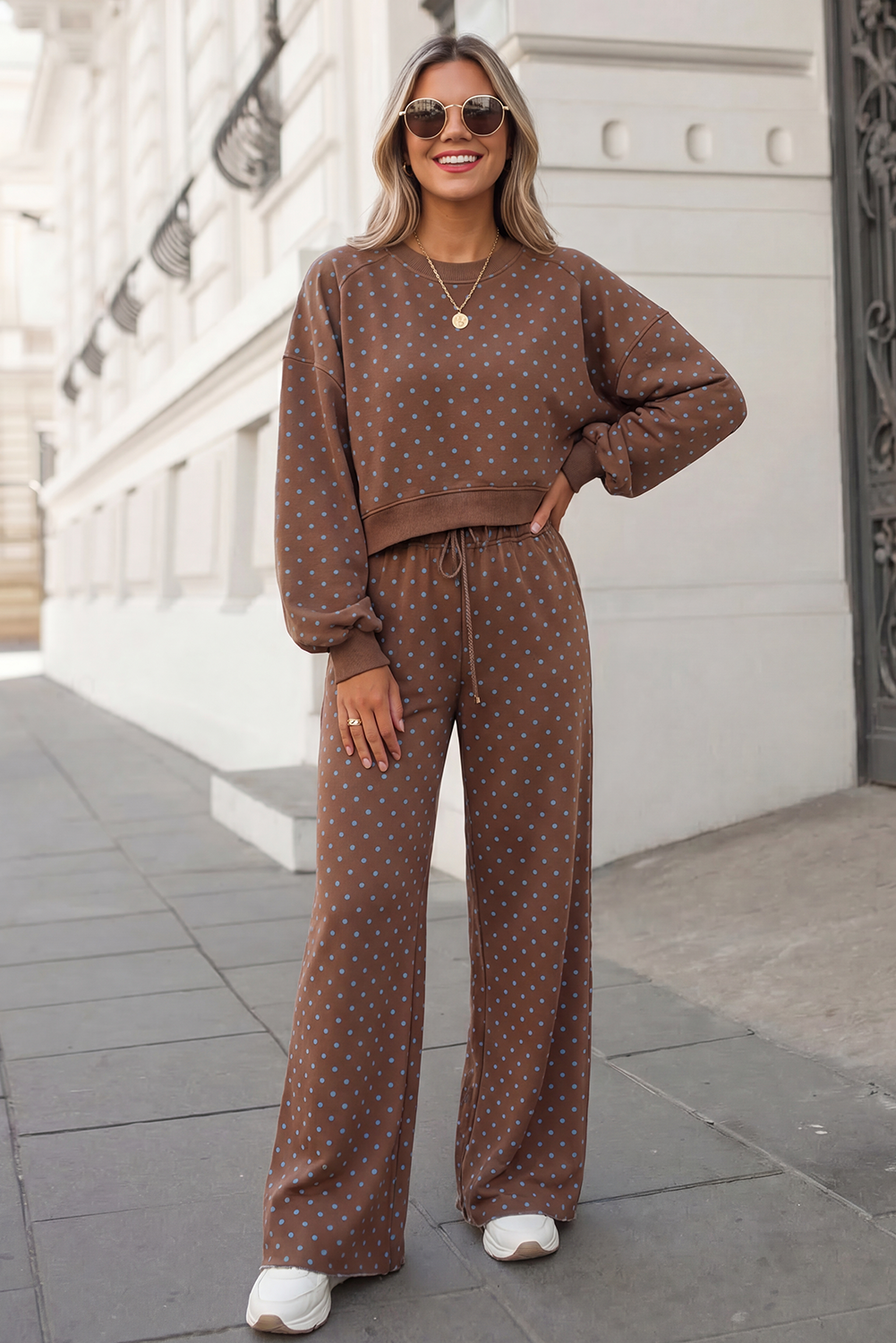 Polka Dot Print High Waist Pants Set | S-XL Plus 1X-4X