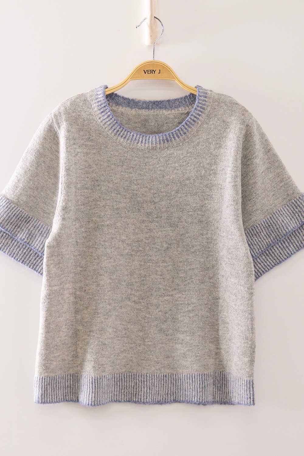 12W3712N-Soft Touch Contrast Rib Knit Top