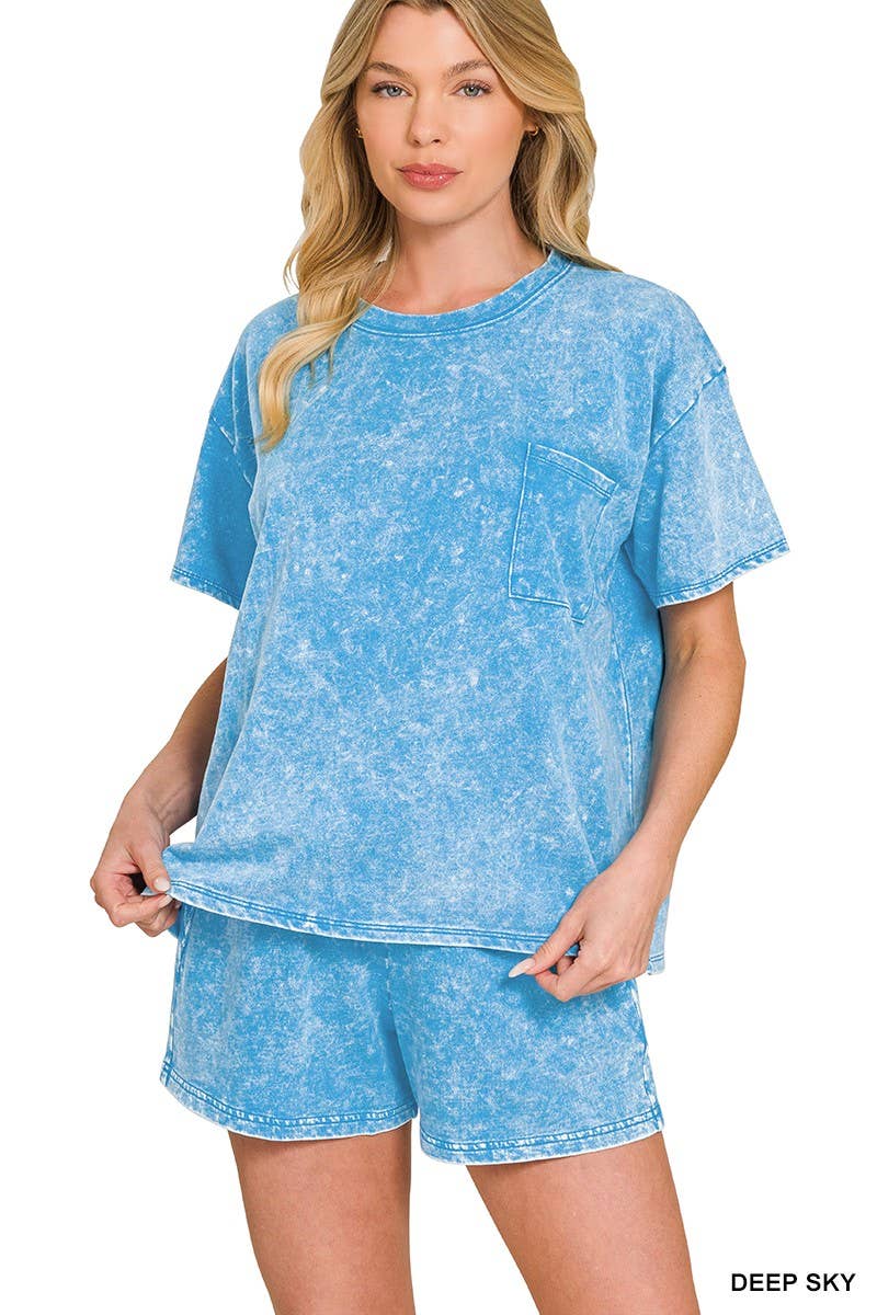 French Terry Acid Washed Relaxed Top N Short Set