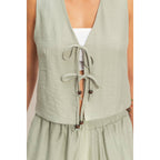Sleeveless Tie-Front Vest And Elastic Waist Shorts Set
