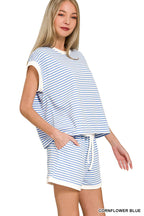 , 0212 Stripe Contrast Trim Top & Shorts Set SI-29345