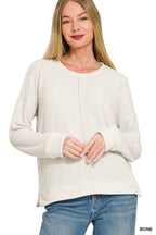 Chenille Waffle Center Seam Sweater Zenana