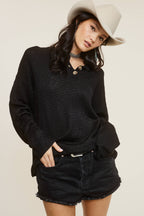 Baggy Knit Sweater with Henley Collar
