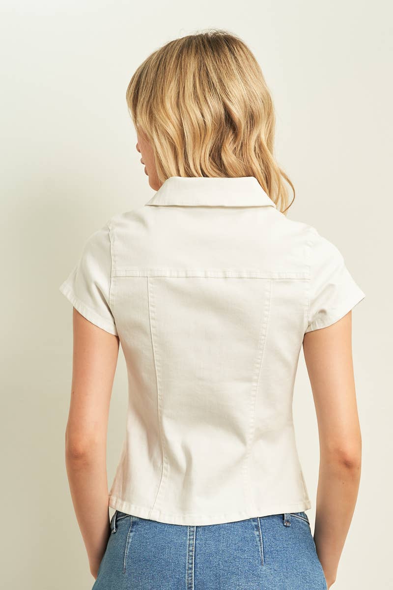 11221S-2WAY OPEN ZIPPER FITTED COLOR DENIM SHIRTS