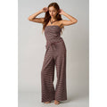 STRIPED PRINT SMOCKED BACK TUBE TOP AND PANTS SET