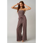 STRIPED PRINT SMOCKED BACK TUBE TOP AND PANTS SET