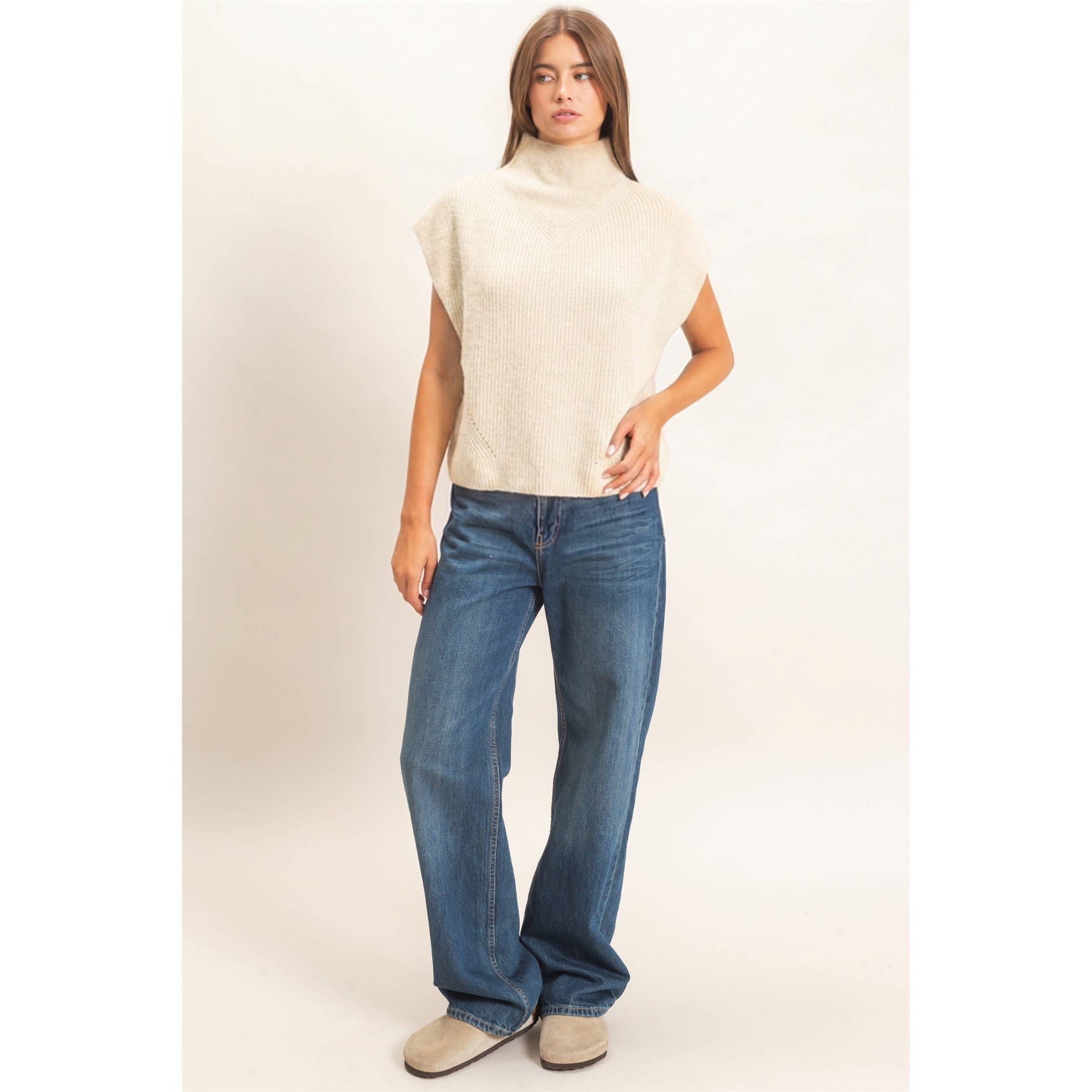 Sleeveless High Neck Sweater