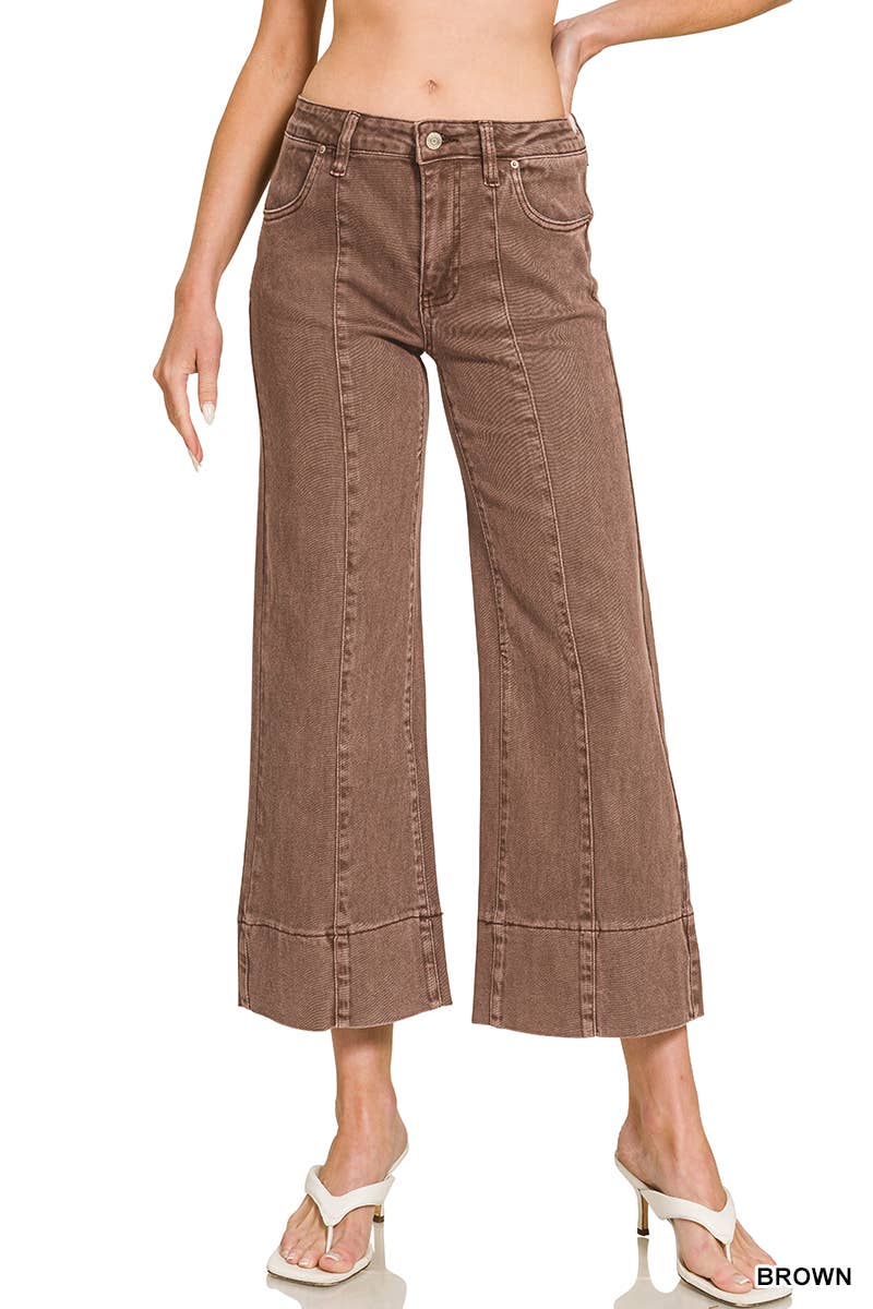 Mid Rise Wide Leg Cropped Color Denim Pants Zenana