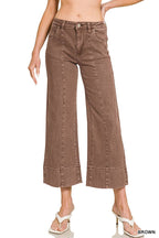 Mid Rise Wide Leg Cropped Color Denim Pants Zenana